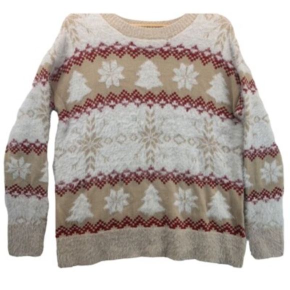****Holiday Time Fluffy Beige Christmas Sweater Size 1X Plus 16W - 18W - Picture 1 of 6